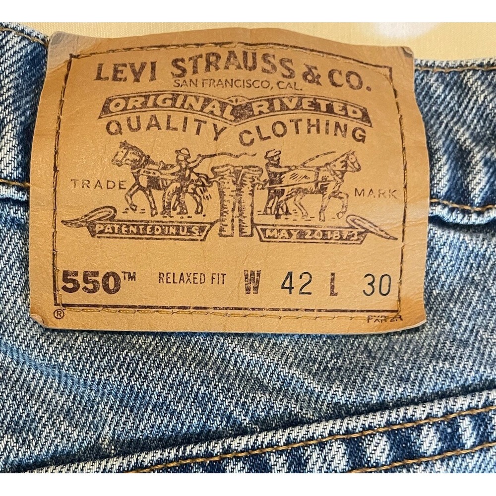 Vintage 90's Levis 550 Jeans Mens Blue Denim 42x30 Relaxed Orange Tab - Picture 8 of 9
